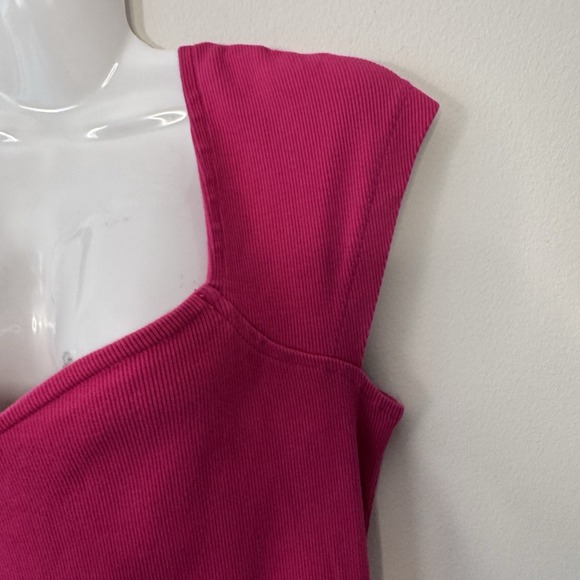 Tenickab The Drop Womens Pink Ribbed Dress Size Medium Barbie Cap Shoulder - Picture 4 of 13